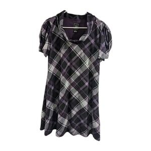 RETRO STYLE J H LOLITA Purple PLAID Y2K 90s A-LINE COWL DRESS Womens L